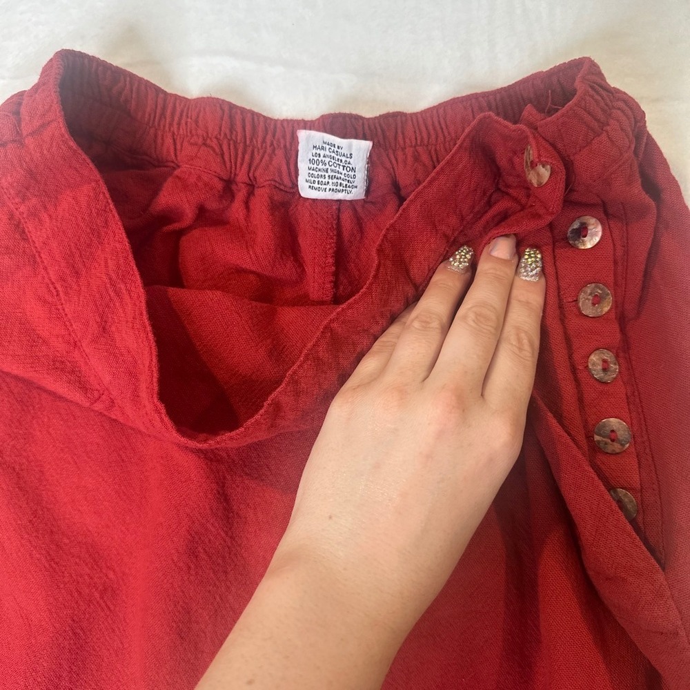 True Vintage Boho 100% Textured Cotton Red Maroon Maxi Skirt USA Made LARGE - Picture 4 of 12